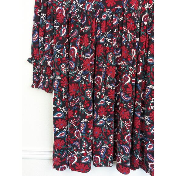 Draper James Dress Kitty Paisley Stretch Knit Ruffles Floral Black Red Size XXL - Picture 6 of 14